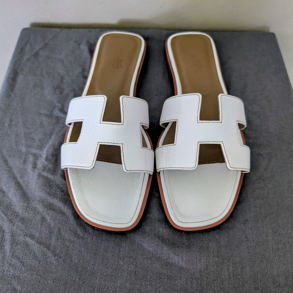 White Leather Sandals with H-Cutout Design